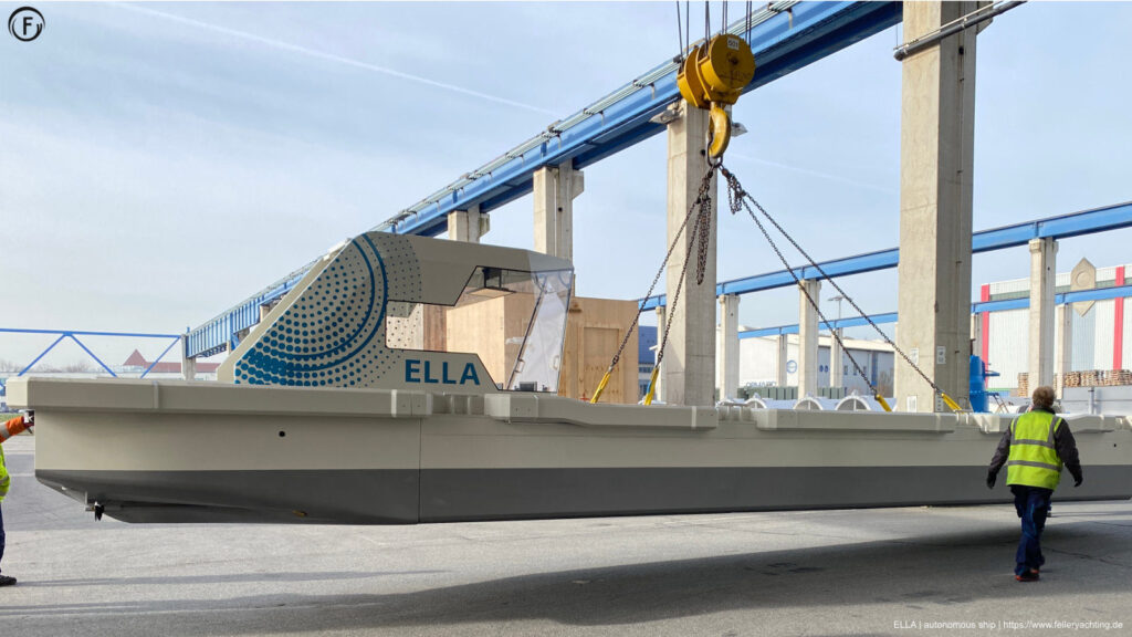 ELLA research vessel for autonomous navigation. Preparation to launch at facility Duisport.